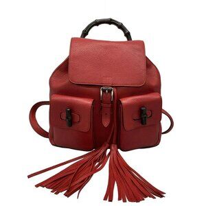 Auth GUCCI Bamboo 370833 Red Leather - Backpack
